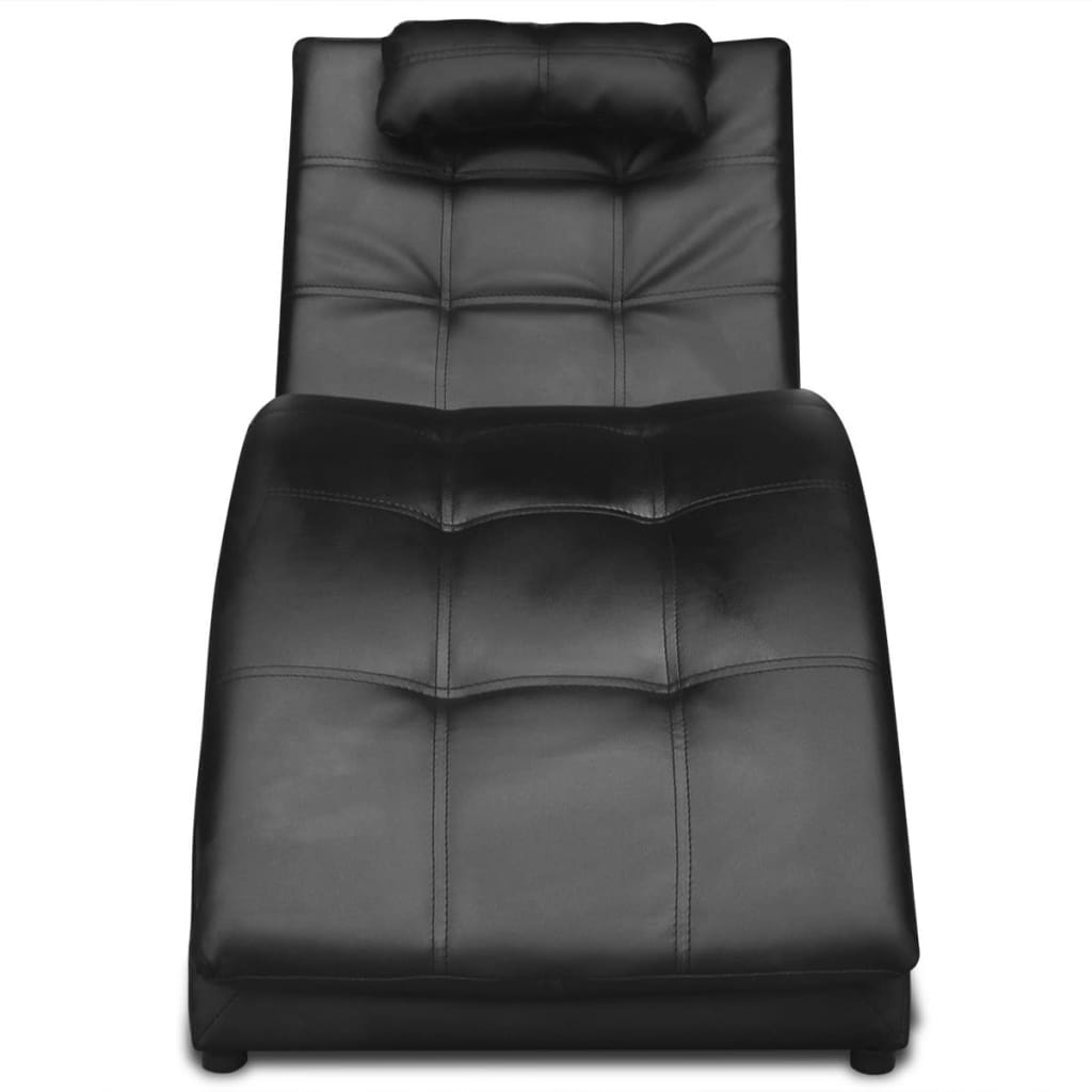 Chaise longue avec oreiller Noir Similicuir - XIOS