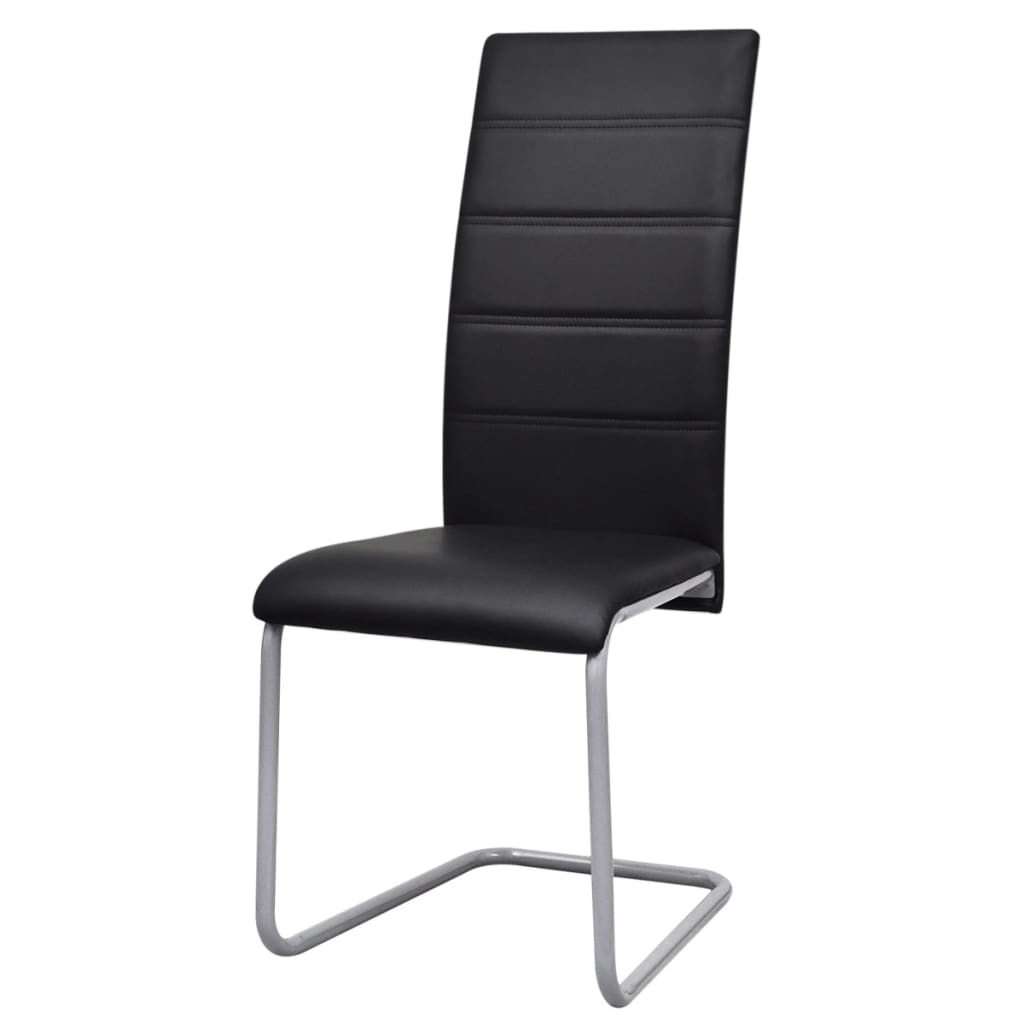 Chaises à manger cantilever lot de 4 noir similicuir
