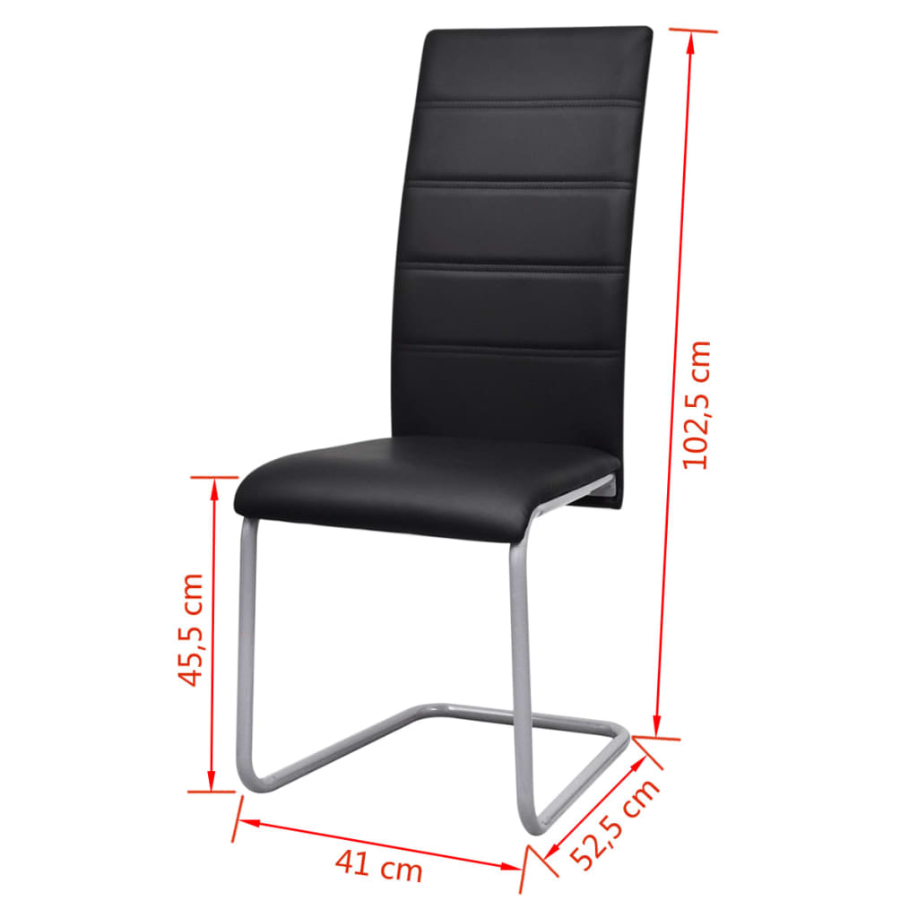 Chaises à manger cantilever lot de 4 noir similicuir