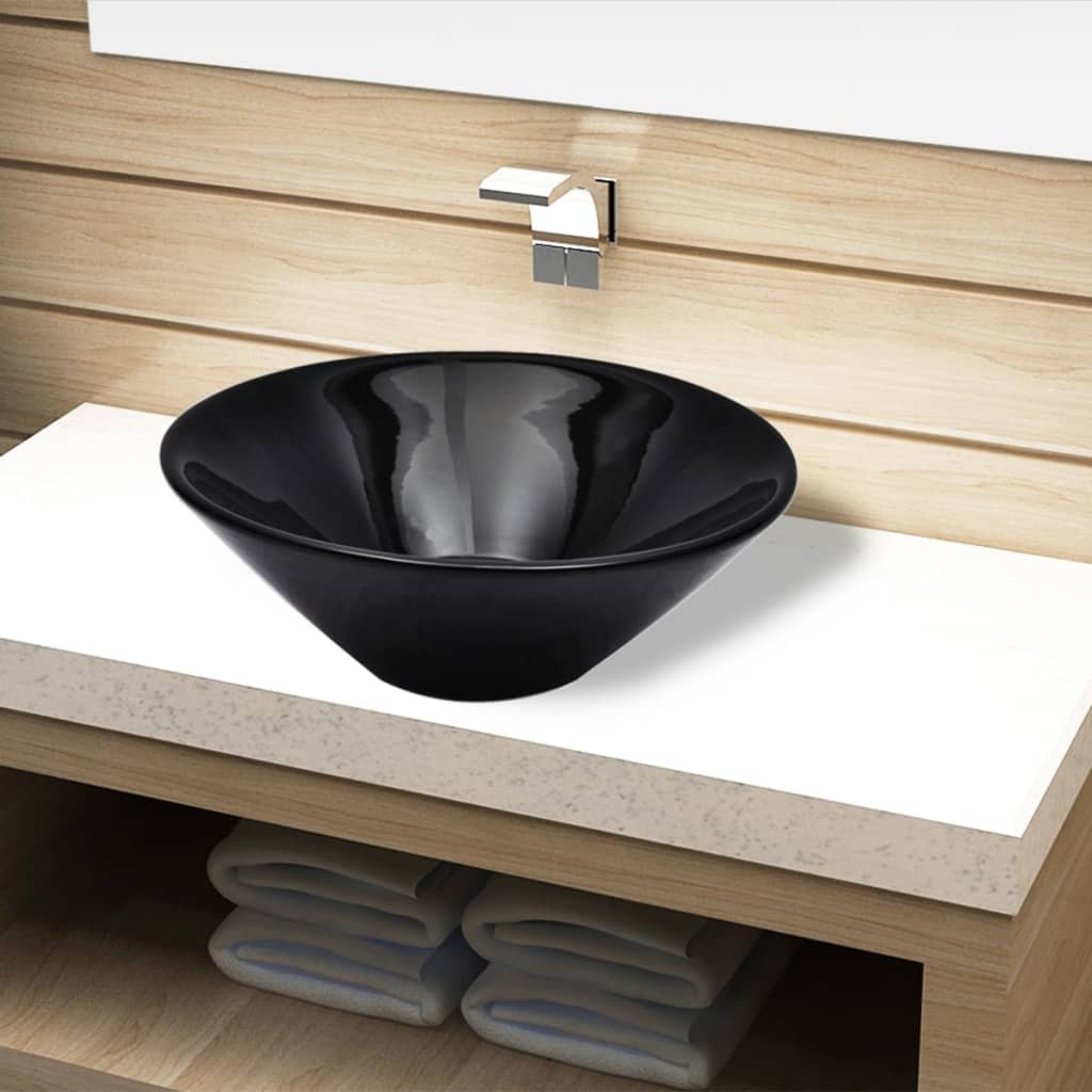 Vasque rond céramique Noir pour salle de bain Lavabos vidaXL