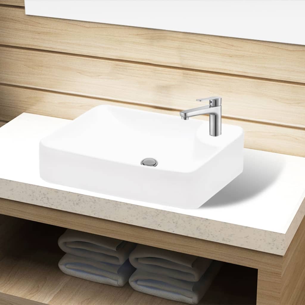 Lavabo à trou pour robinet céramique Blanc pour salle de bain Lavabos vidaXL