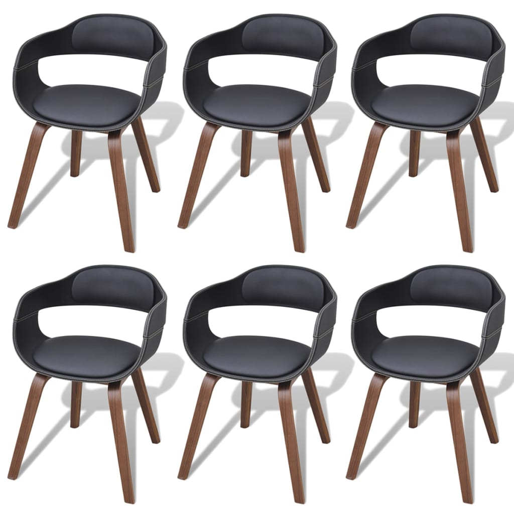 Chaises à manger lot de 6 noir bois courbé et similicuir - XIOS