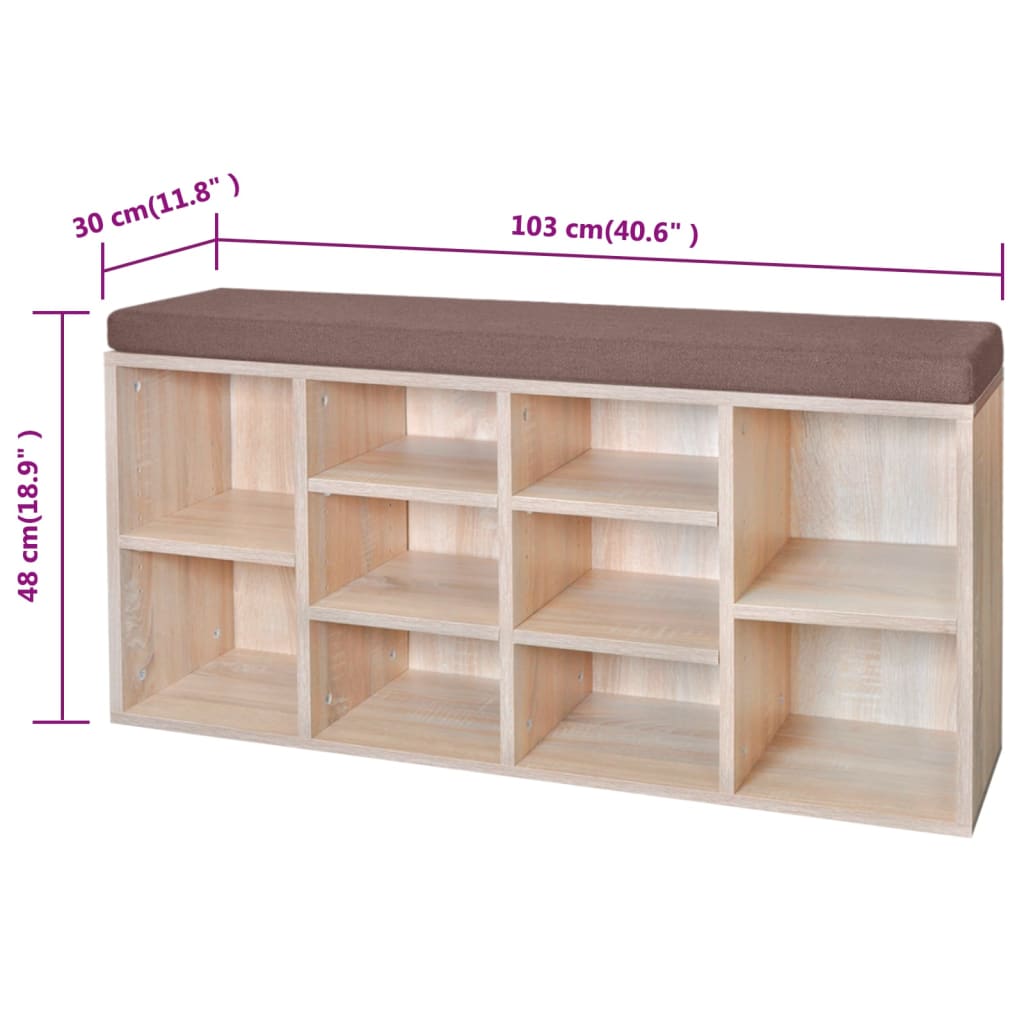 Banc de rangement à chaussures 10 compartiments Couleur chêne - XIOS