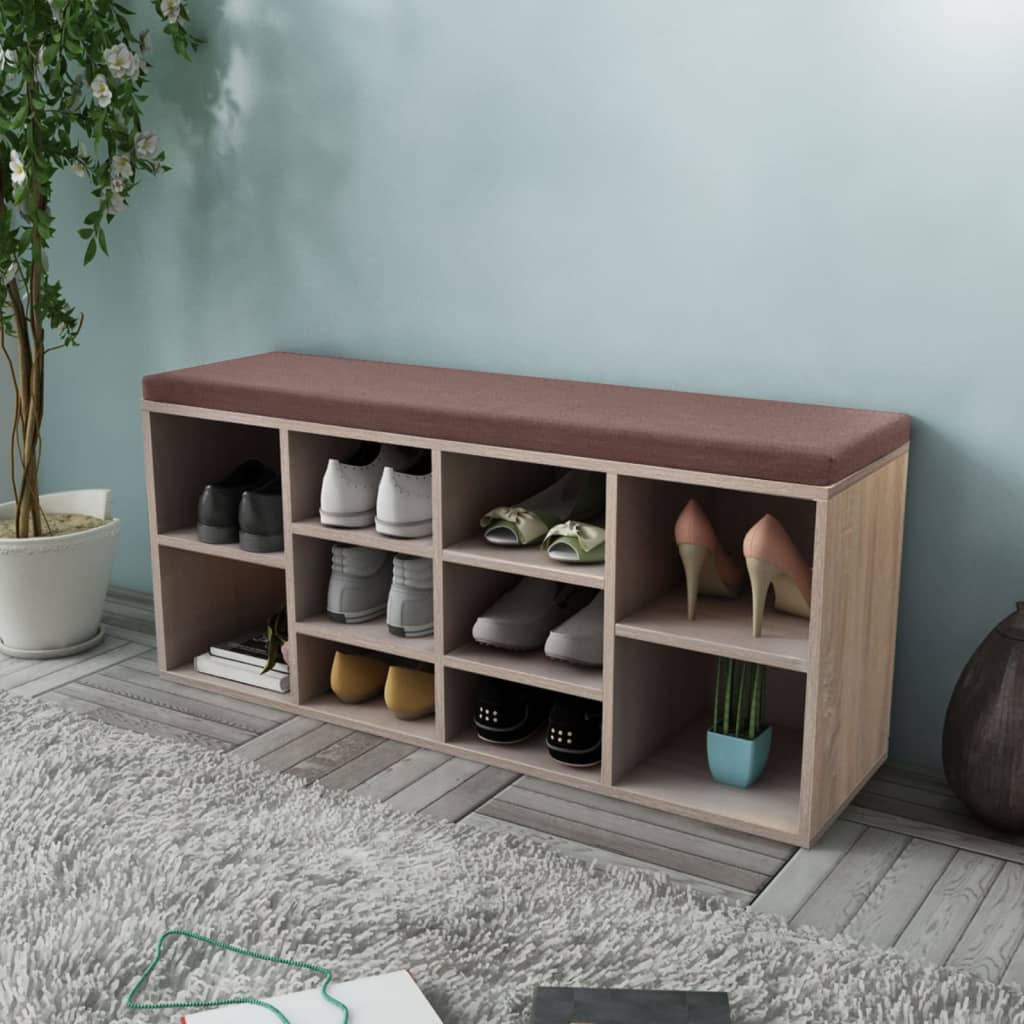 Banc de rangement à chaussures 10 compartiments Couleur chêne - XIOS