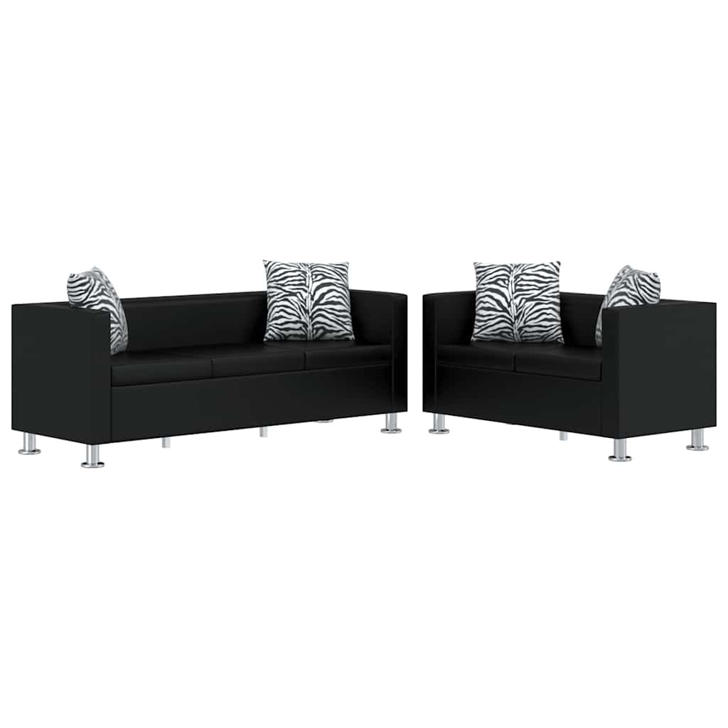 Jeu de canapé à 2 places et à 3 places Cuir synthétique Noir - XIOS