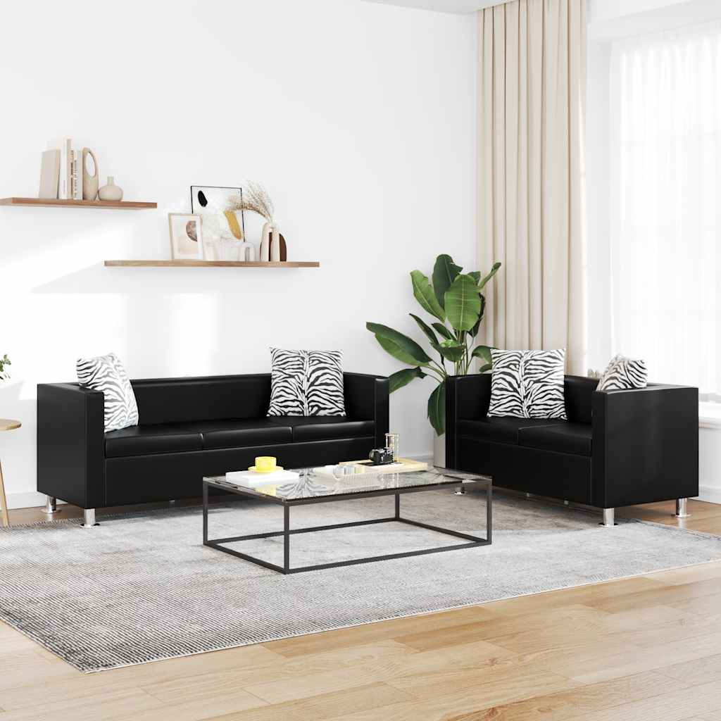 Jeu de canapé à 2 places et à 3 places Cuir synthétique Noir - XIOS