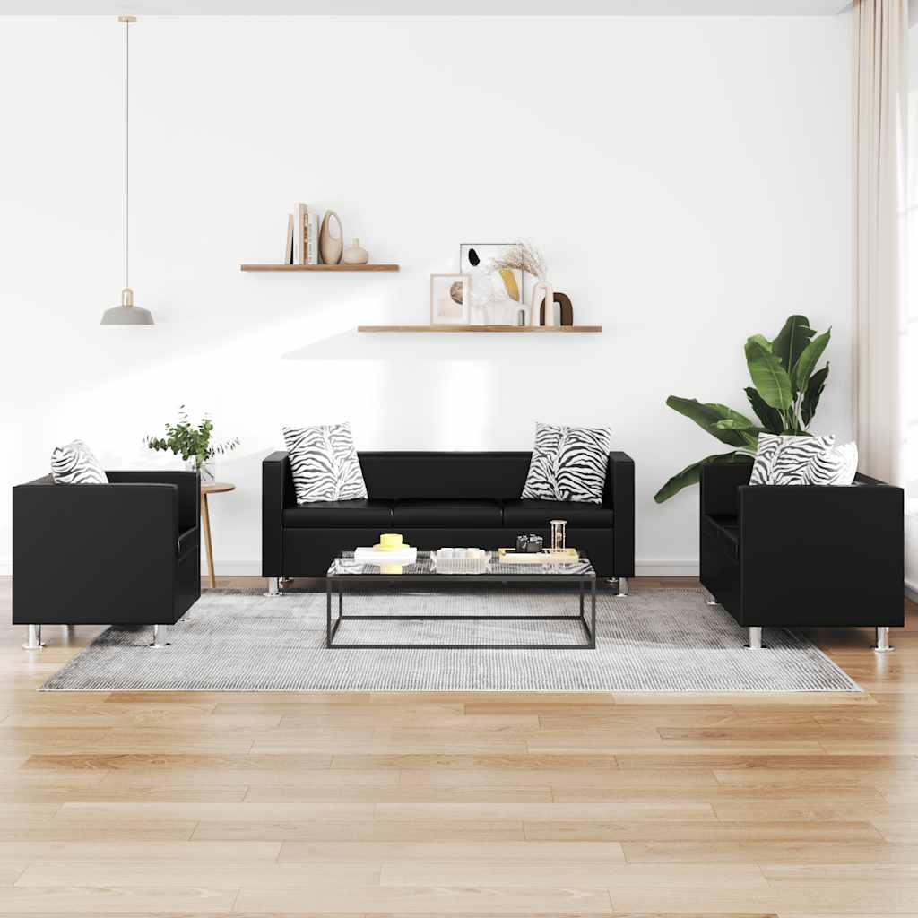Jeu de canapé à 2 places et à 3 places et fauteuil Noir - XIOS