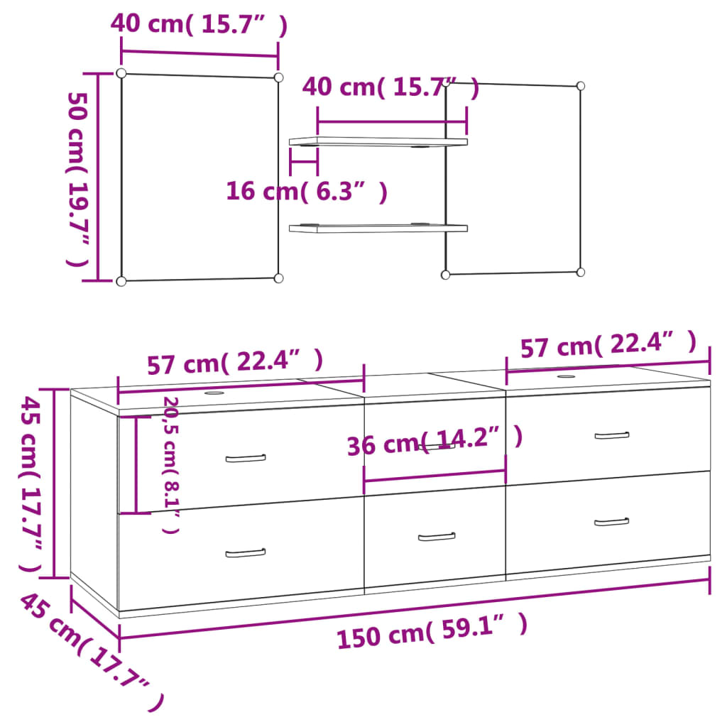 Ensemble de meubles salle de bain 5 pcs chêne bois d'ingénierie