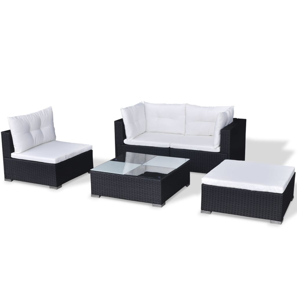 Salon de jardin 5 pcs avec coussins résine tressée noir - XIOS
