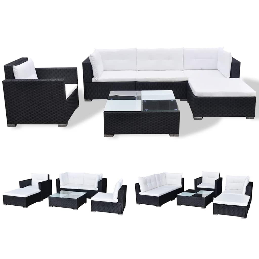 Salon de jardin 6 pcs avec coussins résine tressée noir - XIOS