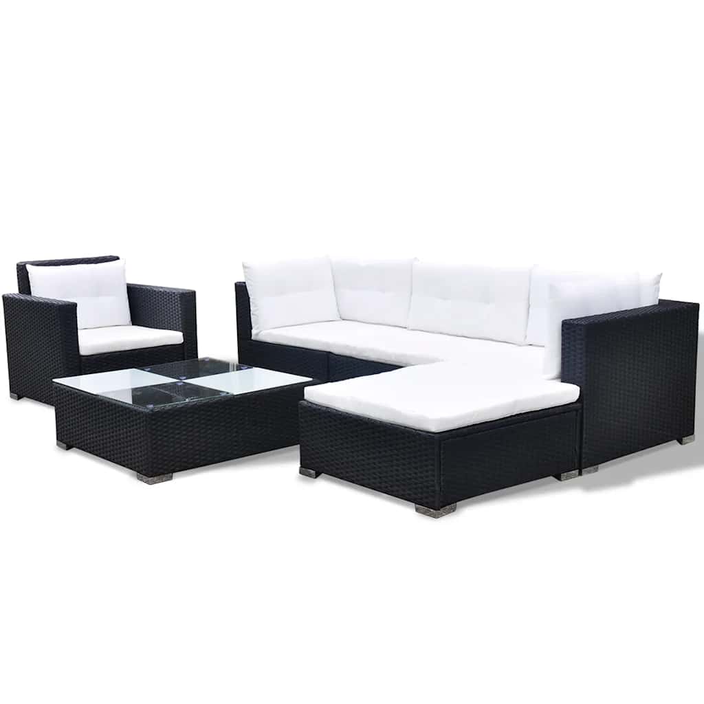 Salon de jardin 6 pcs avec coussins résine tressée noir - XIOS