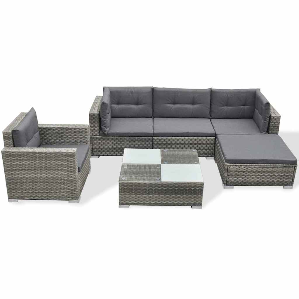 Salon de jardin 6 pcs avec coussins résine tressée gris - XIOS