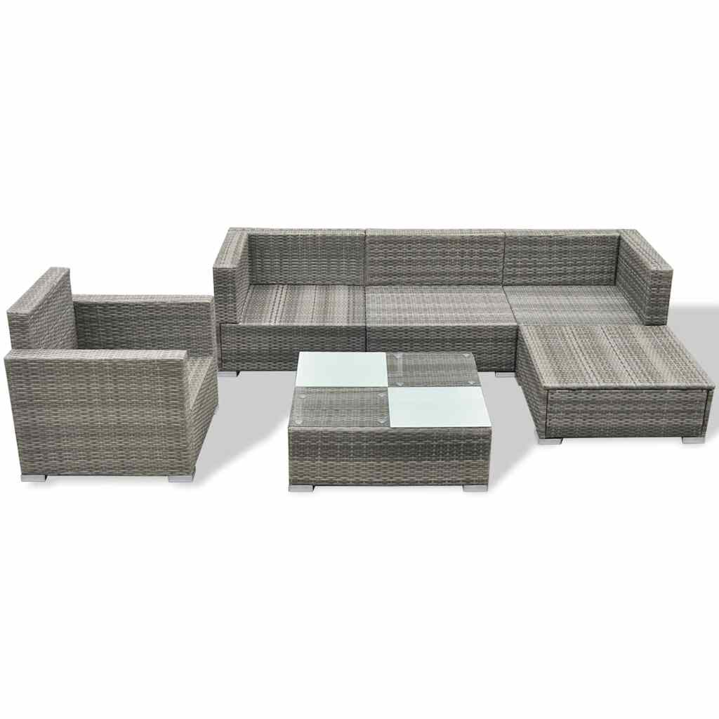Salon de jardin 6 pcs avec coussins résine tressée gris - XIOS