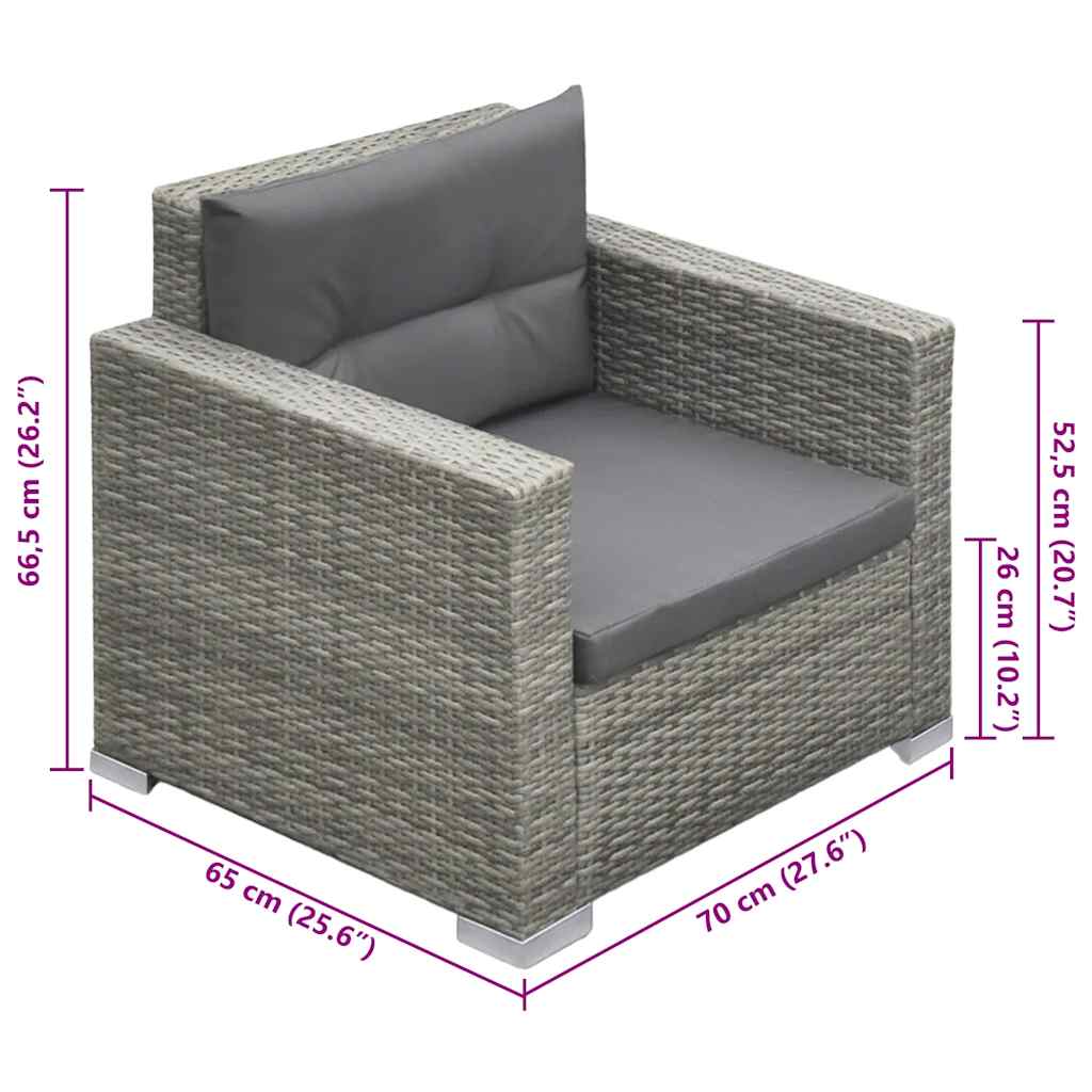 Salon de jardin 6 pcs avec coussins résine tressée gris - XIOS