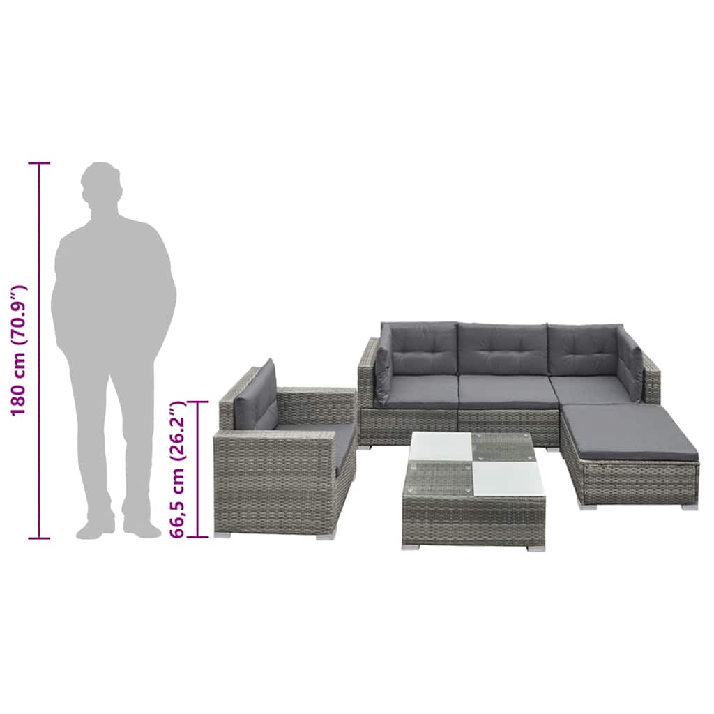 Salon de jardin 6 pcs avec coussins résine tressée gris - XIOS
