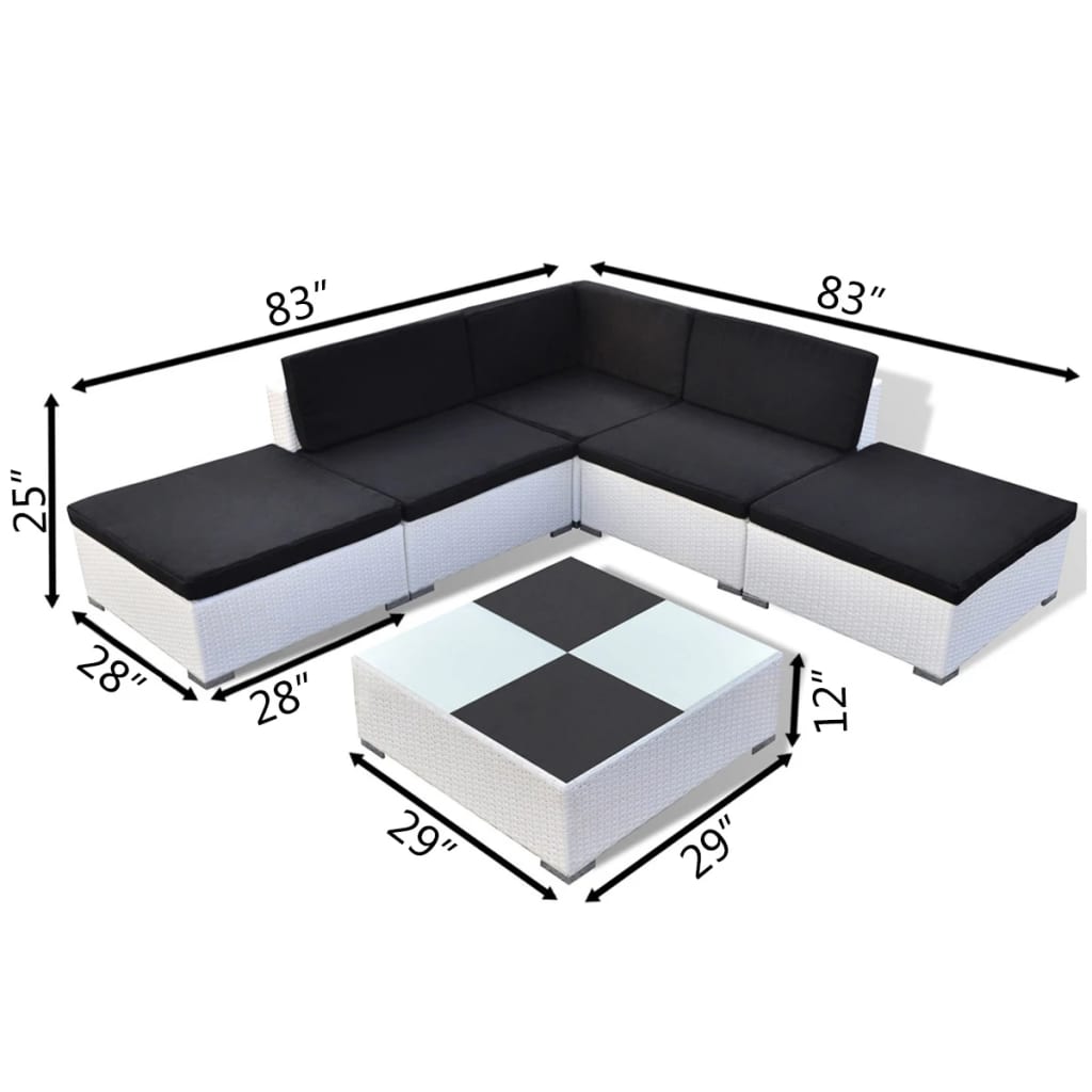 Salon de jardin 6 pcs avec coussins Résine tressée Blanc
