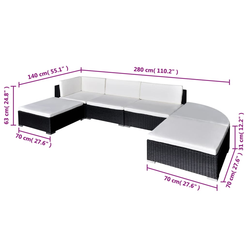Salon de jardin 6 pcs avec coussins résine tressée noir - XIOS