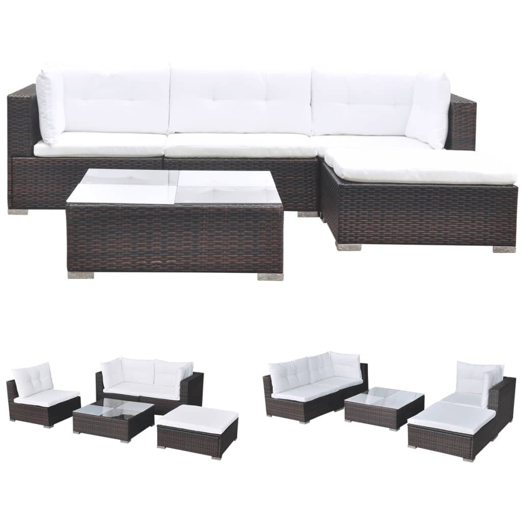 Salon de jardin 5 pcs avec coussins résine tressée marron - XIOS