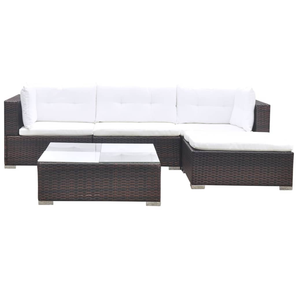 Salon de jardin 5 pcs avec coussins résine tressée marron - XIOS