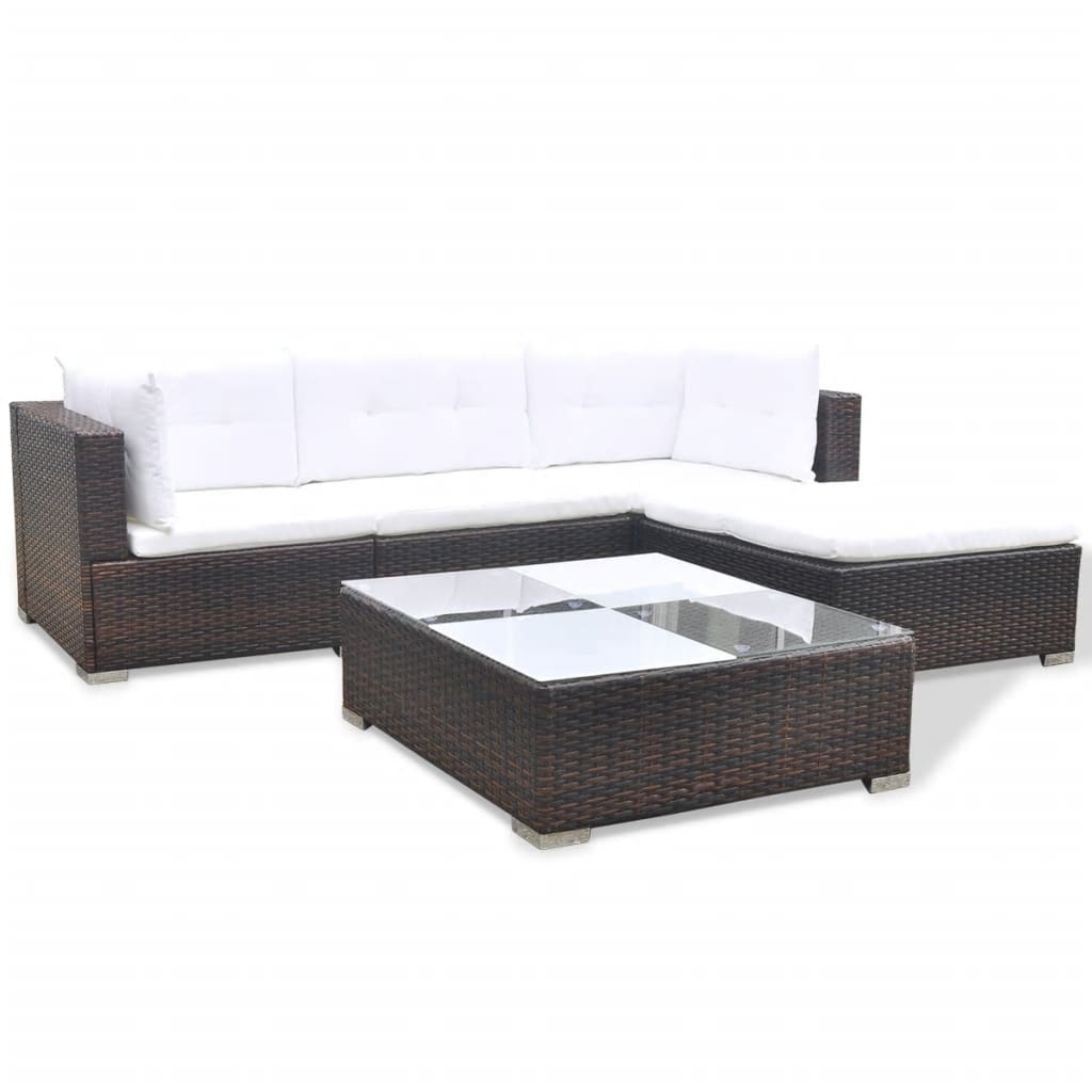 Salon de jardin 5 pcs avec coussins résine tressée marron - XIOS
