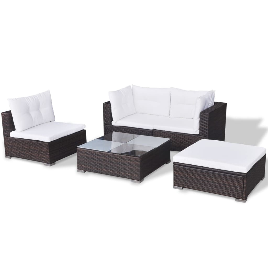 Salon de jardin 5 pcs avec coussins résine tressée marron - XIOS