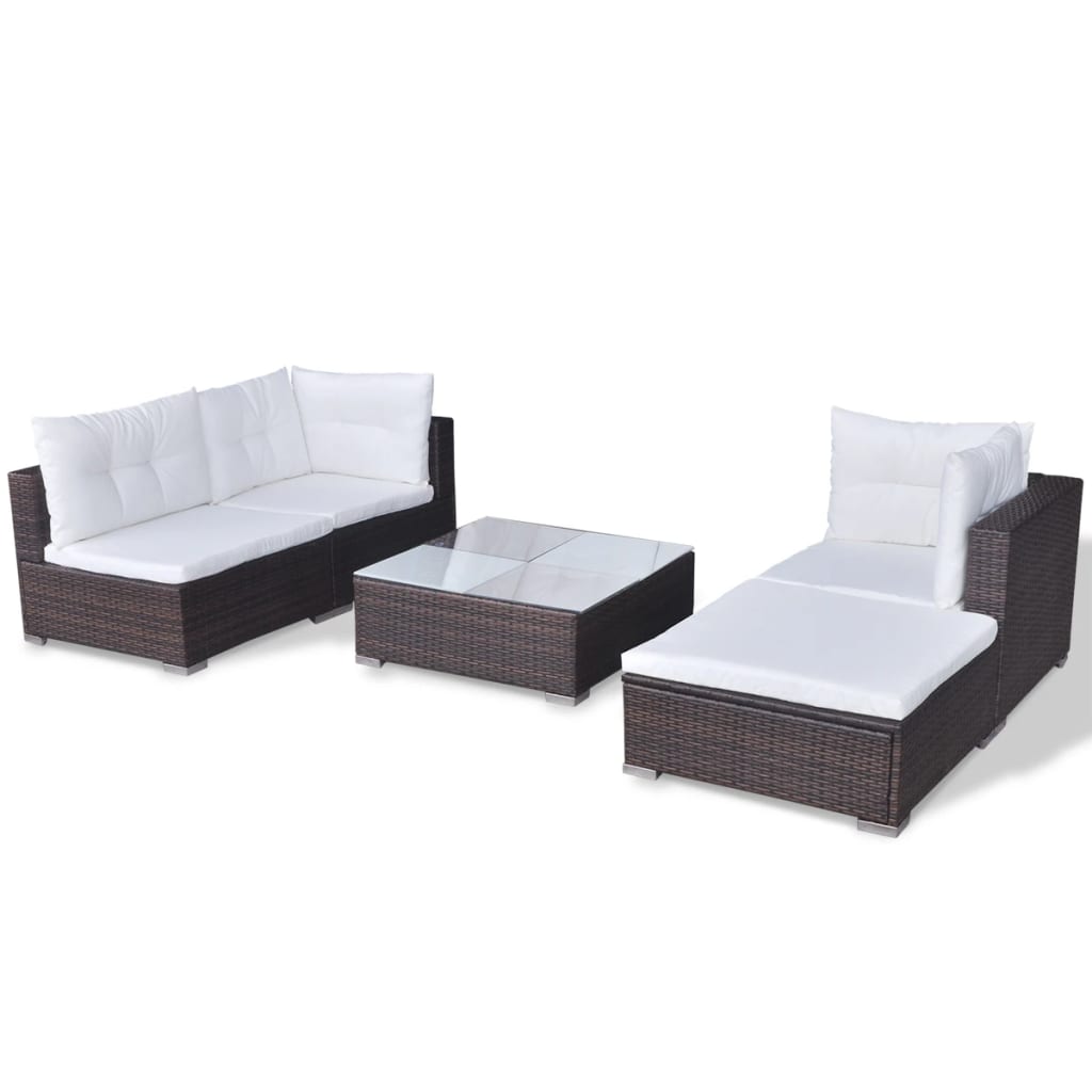 Salon de jardin 5 pcs avec coussins résine tressée marron - XIOS