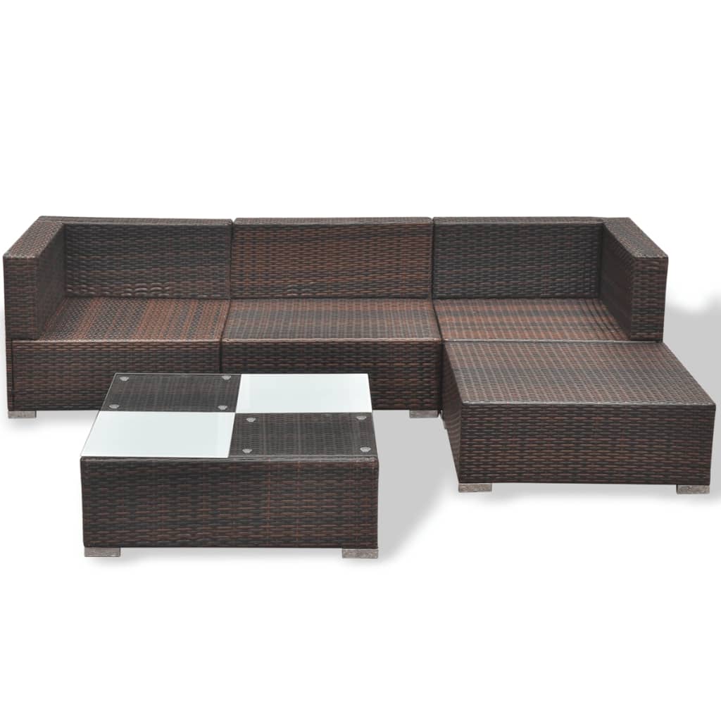 Salon de jardin 5 pcs avec coussins résine tressée marron - XIOS