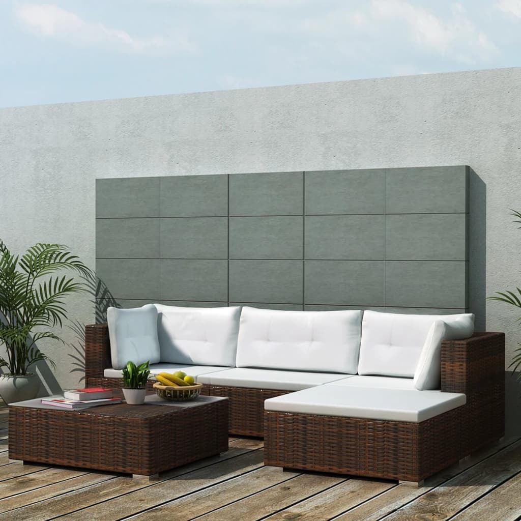 Salon de jardin 5 pcs avec coussins résine tressée marron - XIOS