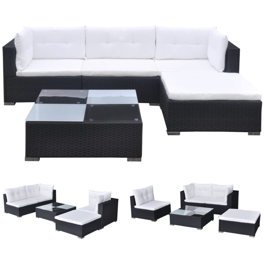 Salon de jardin 5 pcs avec coussins résine tressée noir - XIOS