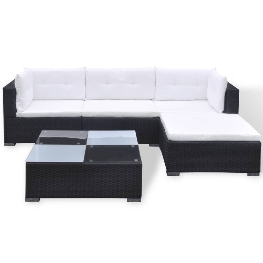 Salon de jardin 5 pcs avec coussins résine tressée noir - XIOS
