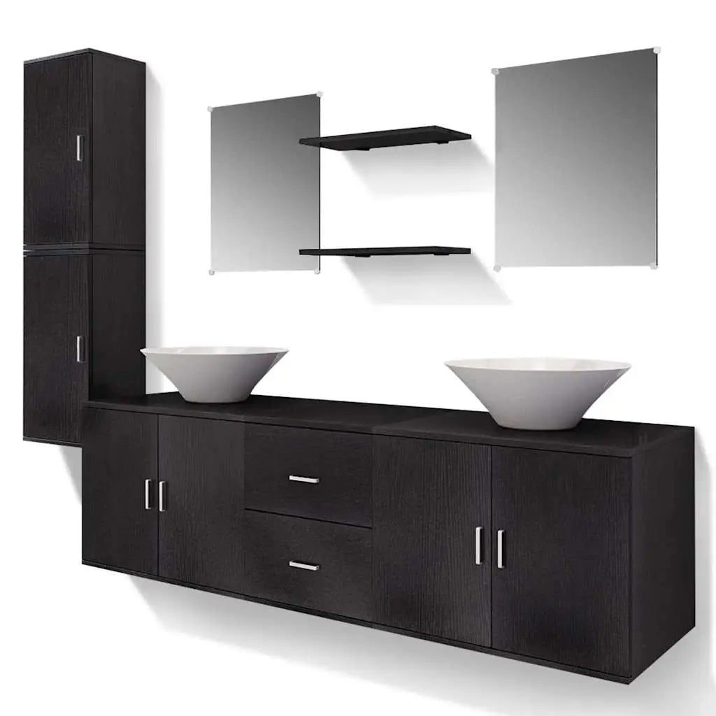 Mobilier de salle de bain avec lavabo 9 pcs Noir - XIOS