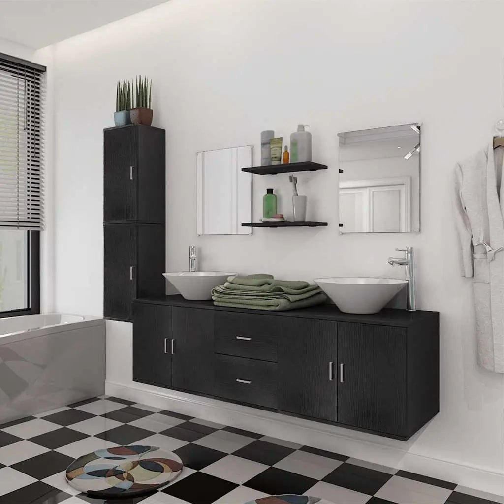 Mobilier de salle de bain avec lavabo 9 pcs Noir - XIOS