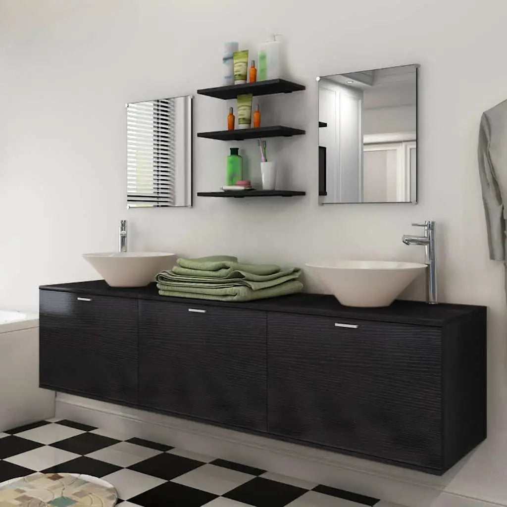 8 pièces de mobilier de salle de bain et lavabo Noir - XIOS