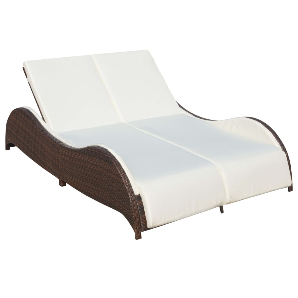 Chaise longue double avec coussin Résine tressée Marron Bains de soleil vidaXL