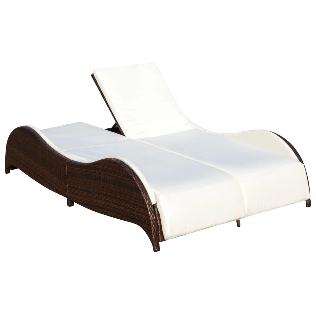 Chaise longue double avec coussin Résine tressée Marron Bains de soleil vidaXL