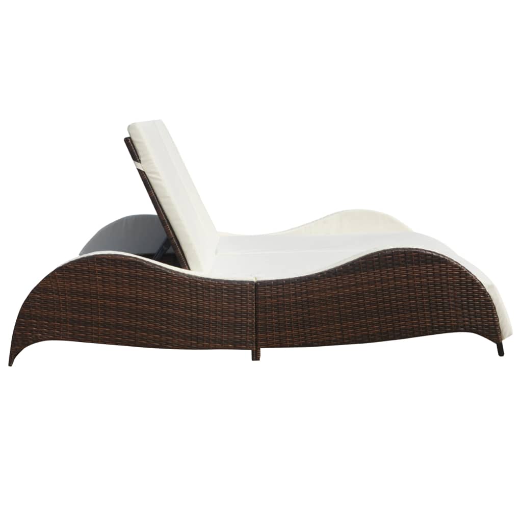 Chaise longue double avec coussin Résine tressée Marron Bains de soleil vidaXL