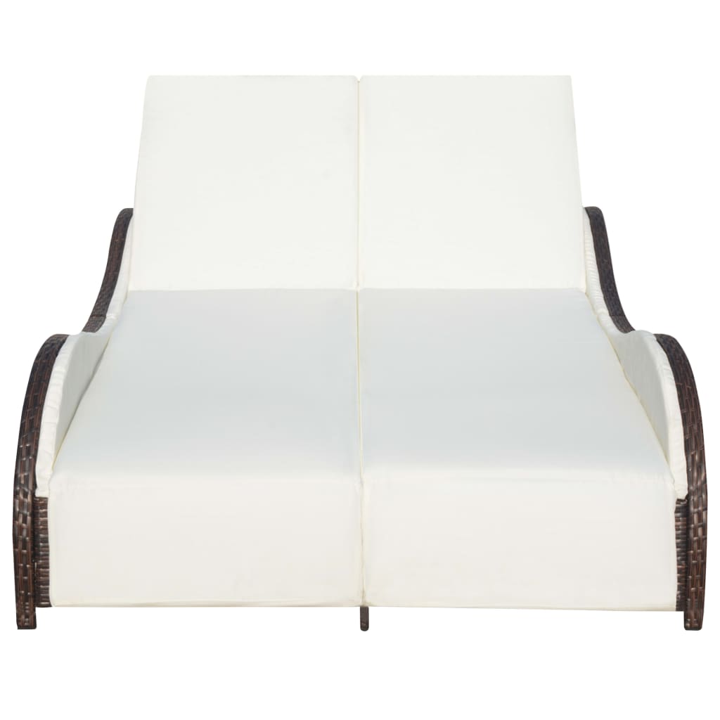 Chaise longue double avec coussin Résine tressée Marron Bains de soleil vidaXL