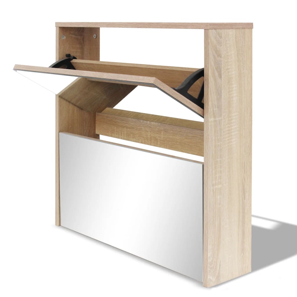 Meuble à chaussures 2 étages avec miroir 63x17x67 cm Chêne - XIOS
