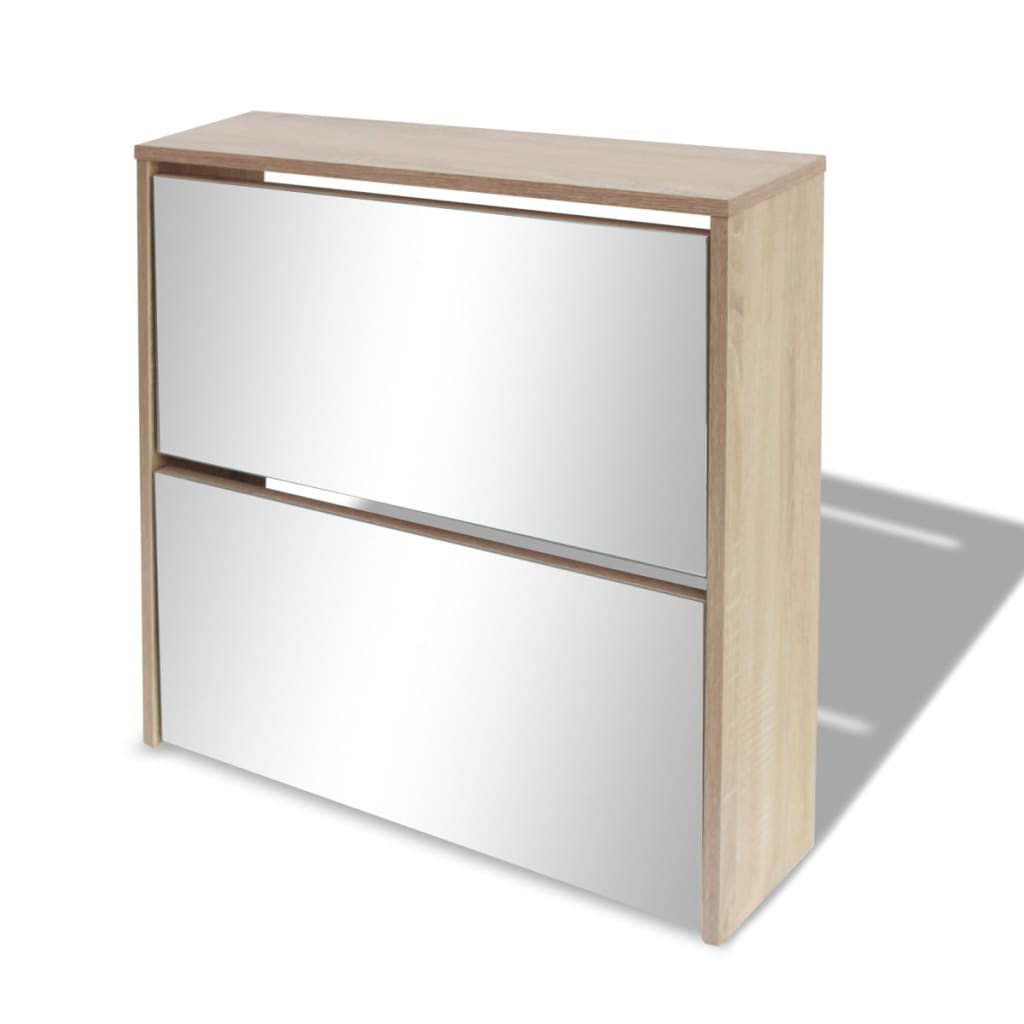 Meuble à chaussures 2 étages avec miroir 63x17x67 cm Chêne - XIOS