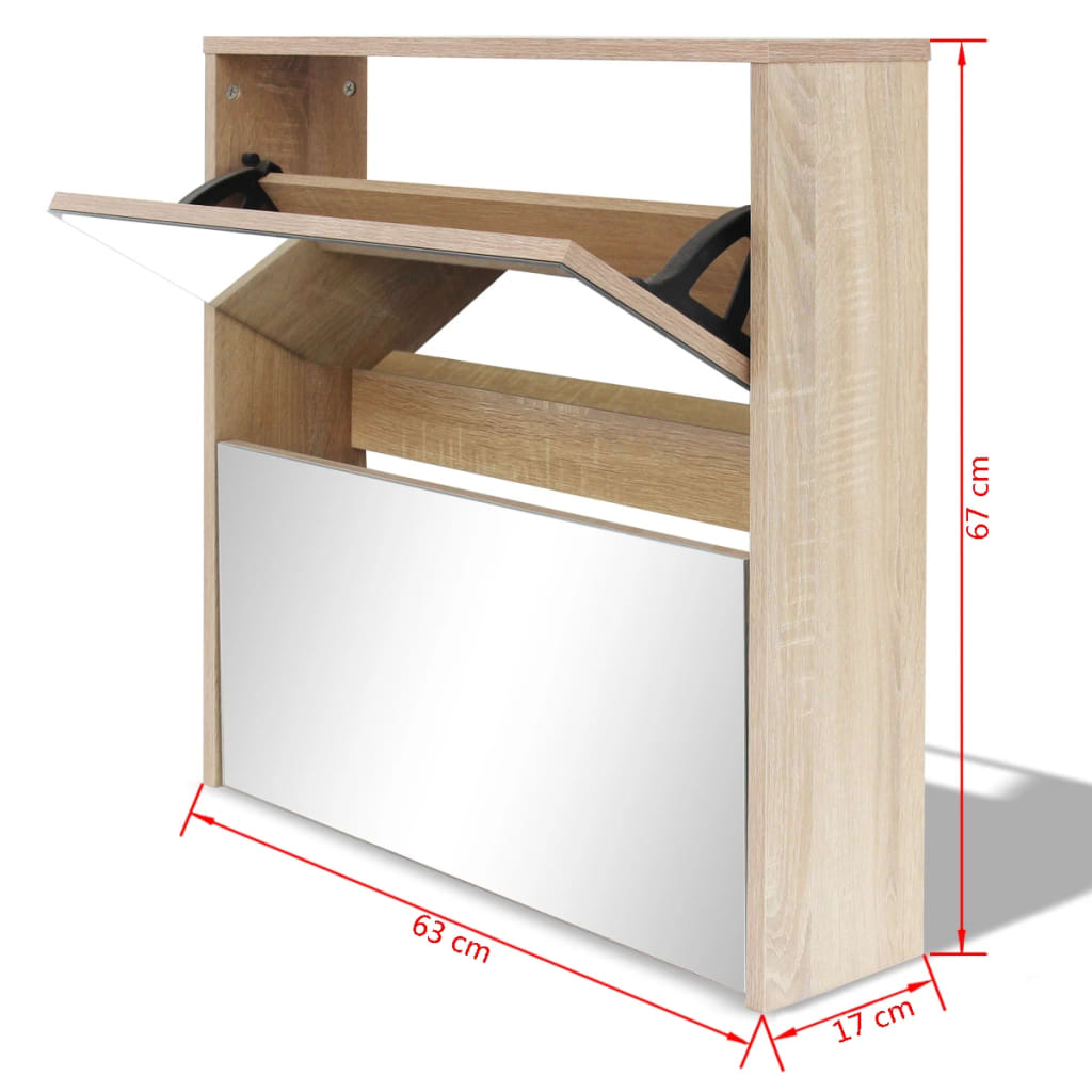 Meuble à chaussures 2 étages avec miroir 63x17x67 cm Chêne - XIOS