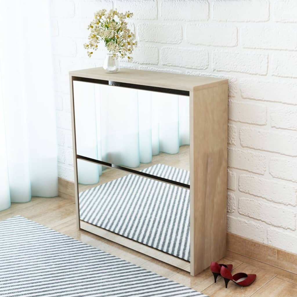 Meuble à chaussures 2 étages avec miroir 63x17x67 cm Chêne - XIOS