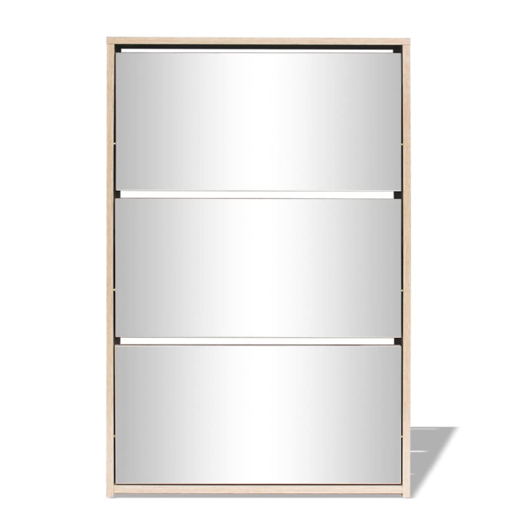 Meuble à chaussures 3 étagères Miroir 63x17x102,5 cm Chêne - XIOS