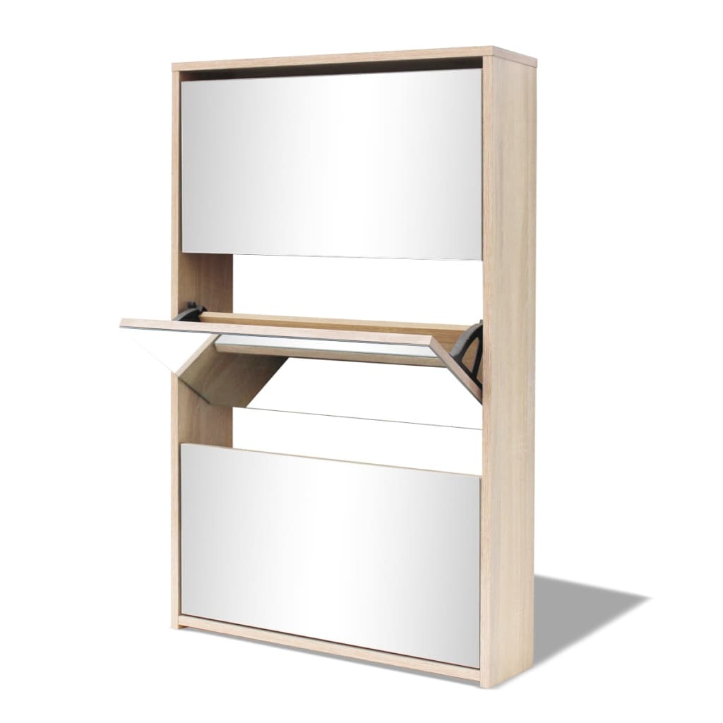 Meuble à chaussures 3 étagères Miroir 63x17x102,5 cm Chêne - XIOS
