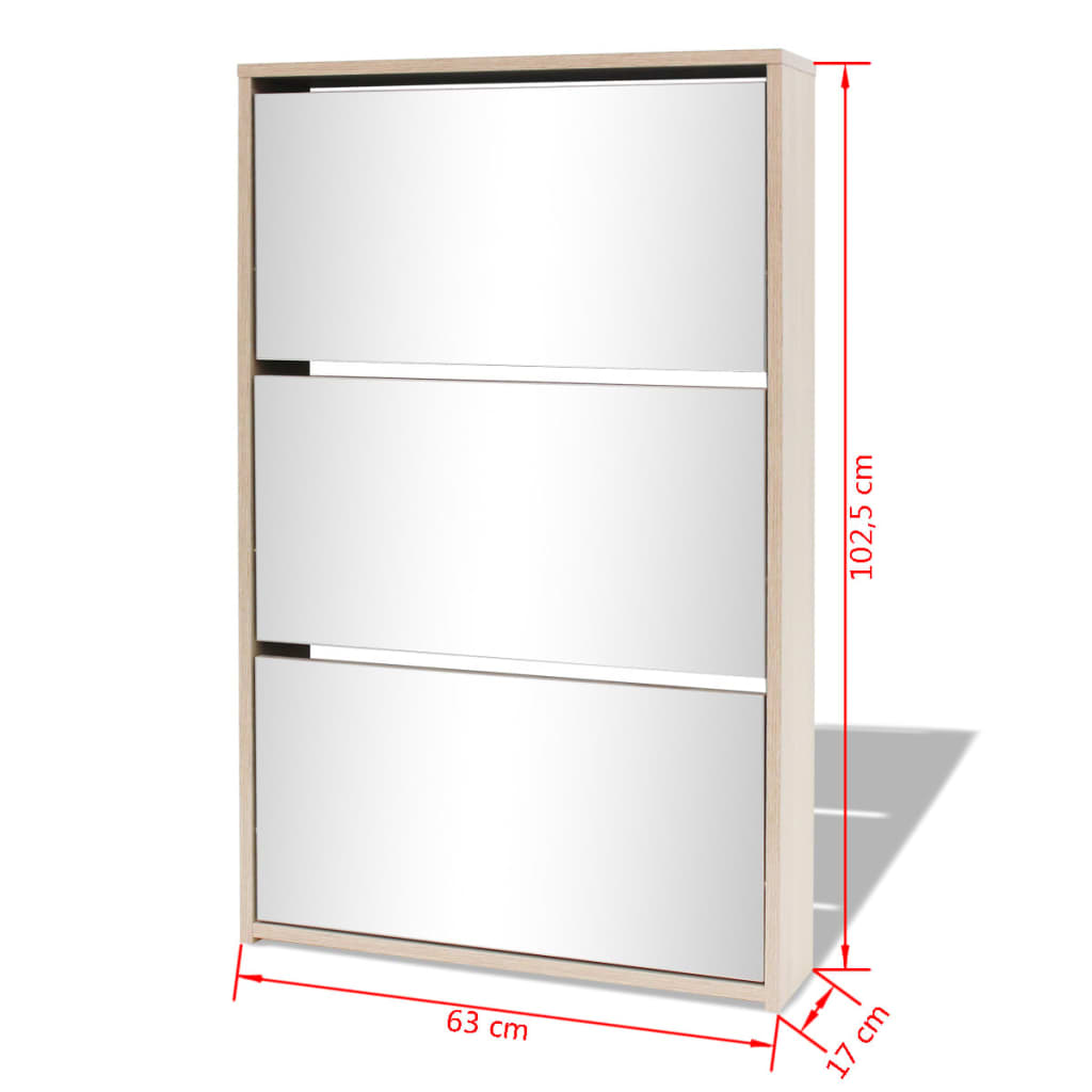 Meuble à chaussures 3 étagères Miroir 63x17x102,5 cm Chêne - XIOS