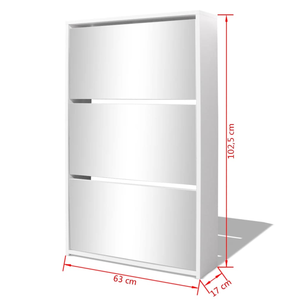 Meuble à chaussures 3 étagères 63x17x102,5 cm Miroir Blanc - XIOS