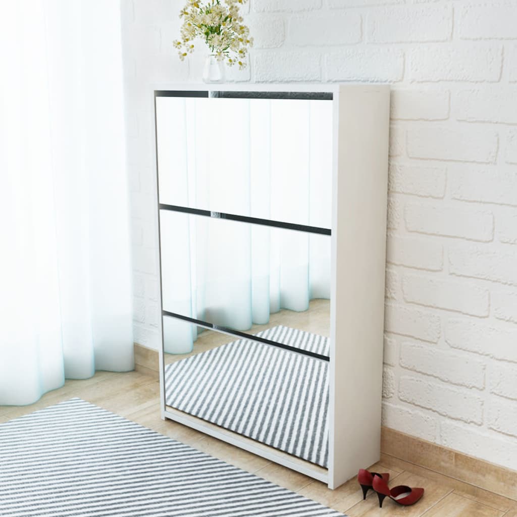 Meuble à chaussures 3 étagères 63x17x102,5 cm Miroir Blanc - XIOS