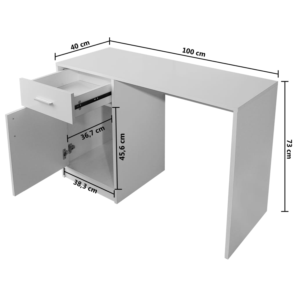 Bureau avec tiroir et placard 100x40x73 cm Blanc - XIOS