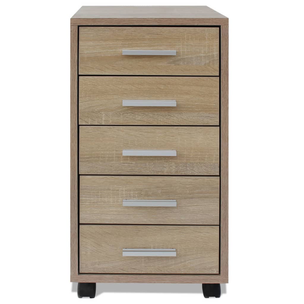 Caisson à tiroir de bureau avec roulettes 5 tiroirs Chêne