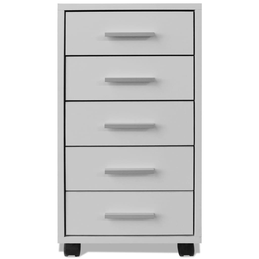 Caisson à tiroir de bureau avec roulettes et 5 tiroirs blanc