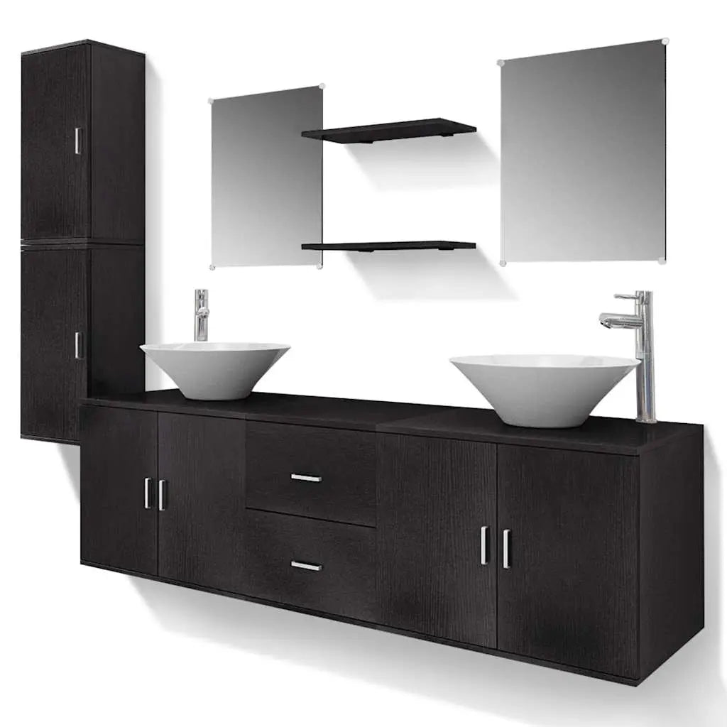 Meuble de salle de bain 11 pcs avec lavabo et robinet Noir - XIOS